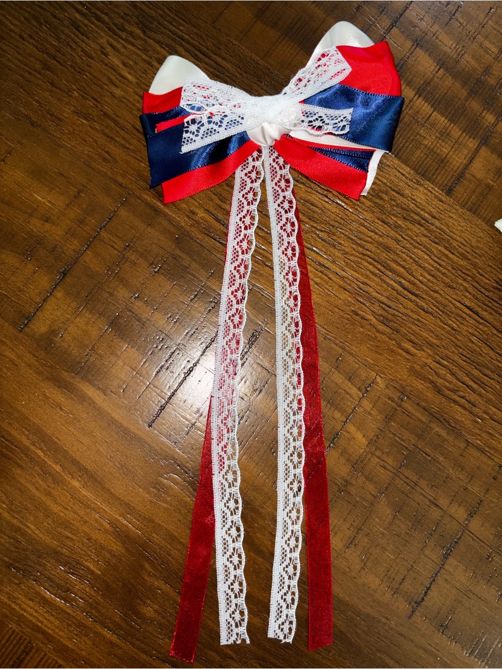 Handmade Red, White & Blue Lace Ribbon Hair Bow 🇺🇸🇩🇴🇵🇦🇵🇷🇨🇺